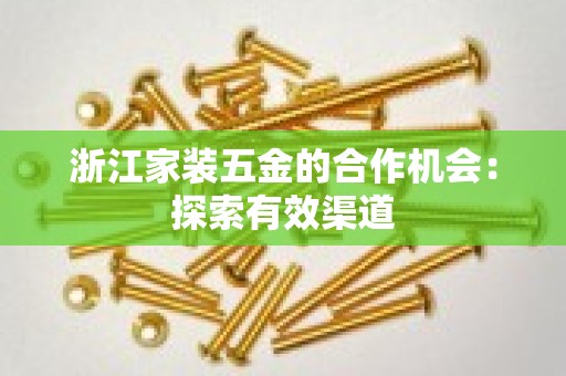 浙江家装五金的合作机会：探索有效渠道